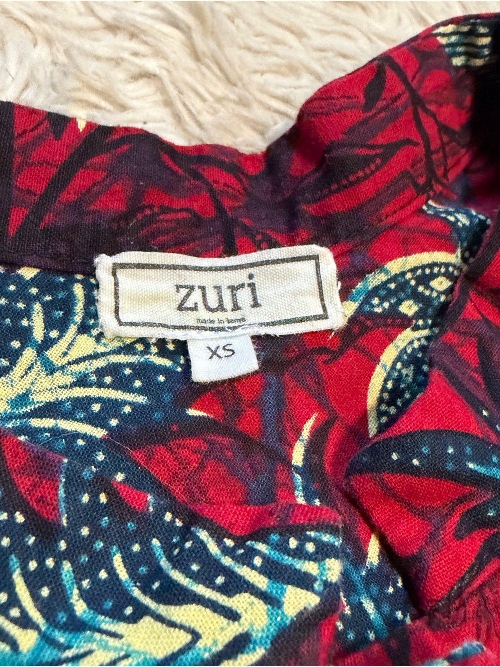 Zuri Red Bird Print Cotton Shirt Dress - Size XS - Picture 4 of 5